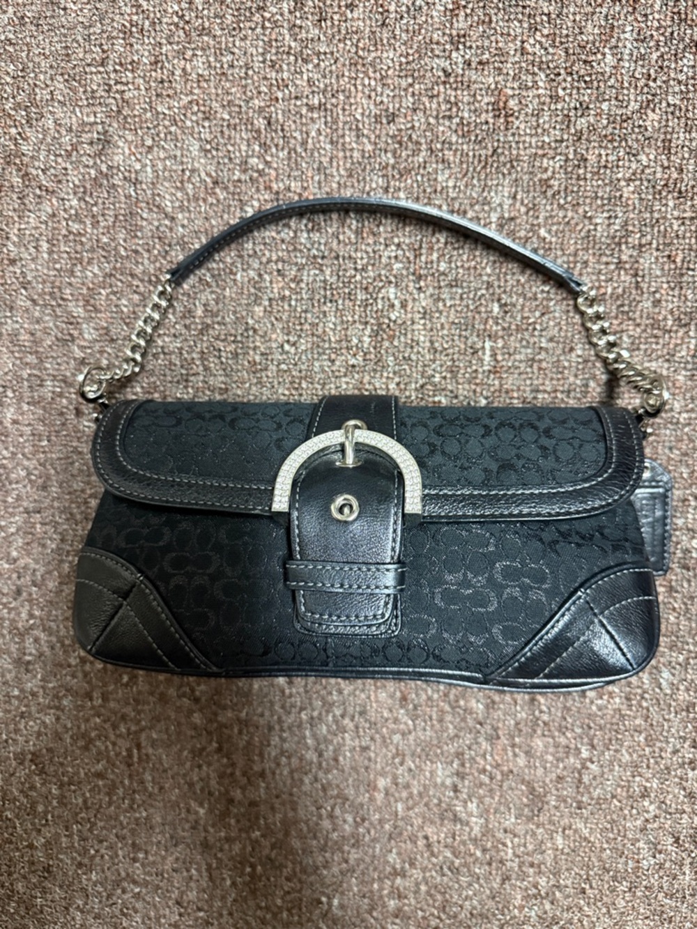 Vintage Y2 Coach Soho Madison signature satin crystal convertible flap clutch